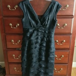 Black v-neck cocktail tiered dress